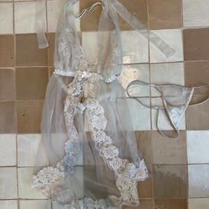 White mesh and lace lingerie set